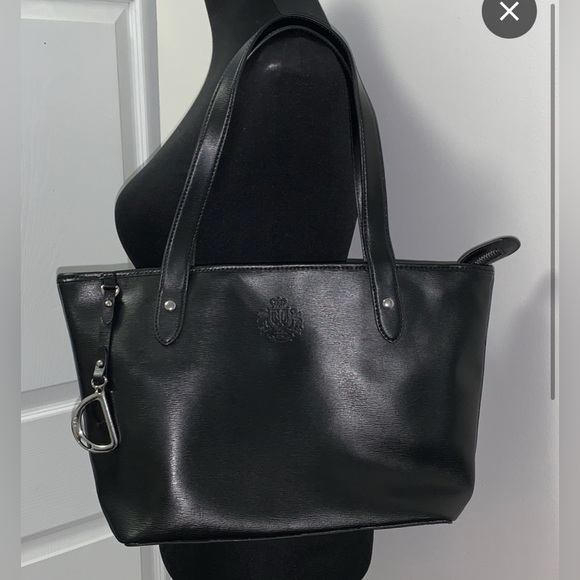 Sold LAUREN RALPH LAUREN TOTE SHOULDER BAG SAFFIANO LEATHER BLACK COLOR - Picture 2 of 13